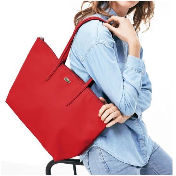 Lacoste Handbags - Lacoste Red Solid Tote Bag